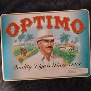 Sign:  Rare, vintage-style advertising sign for Optimo cigars. Metal 17.5 X 13.5